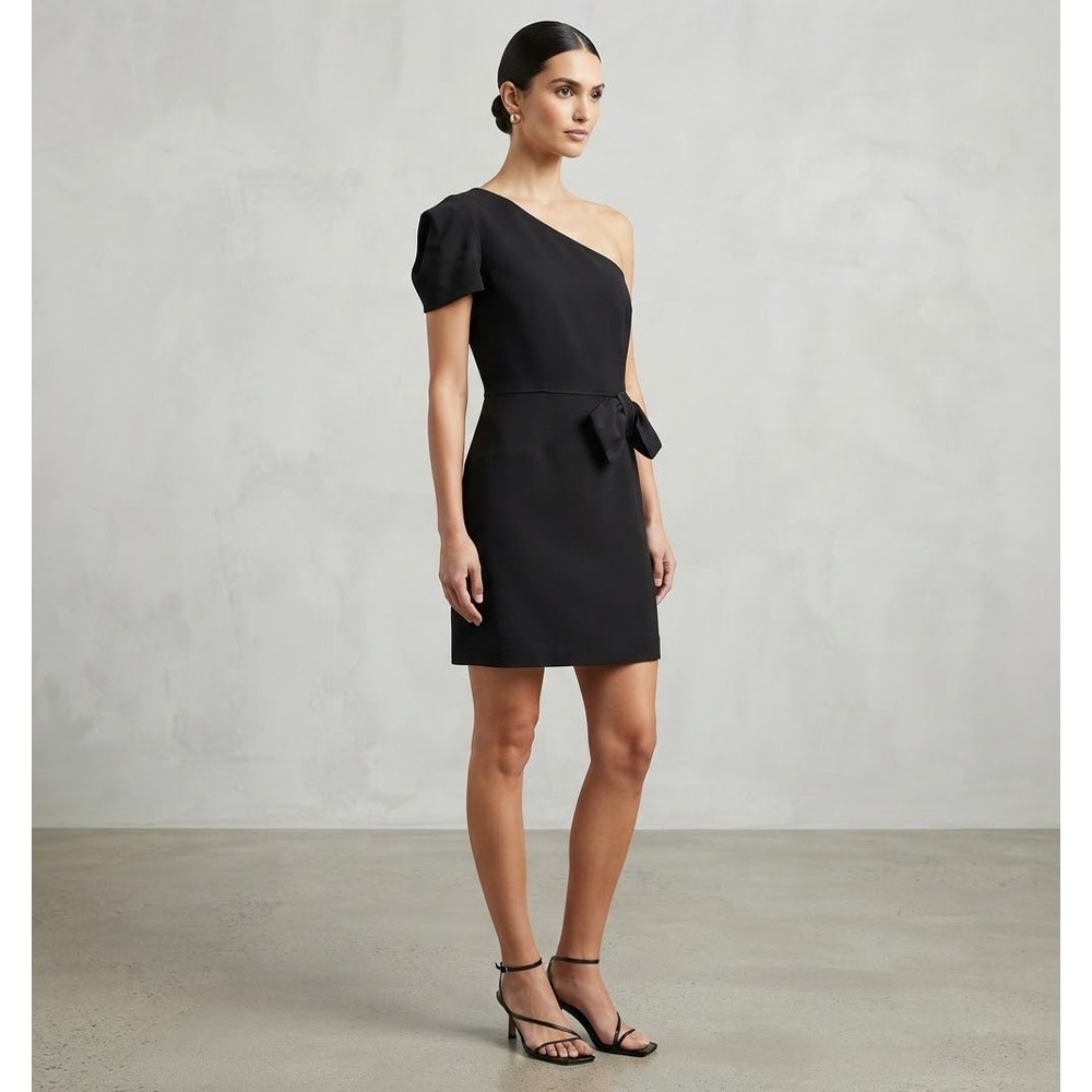 NWT French Connection LBD One Shoulder Mini Dress Bow Detail Sz 8 Cocktail